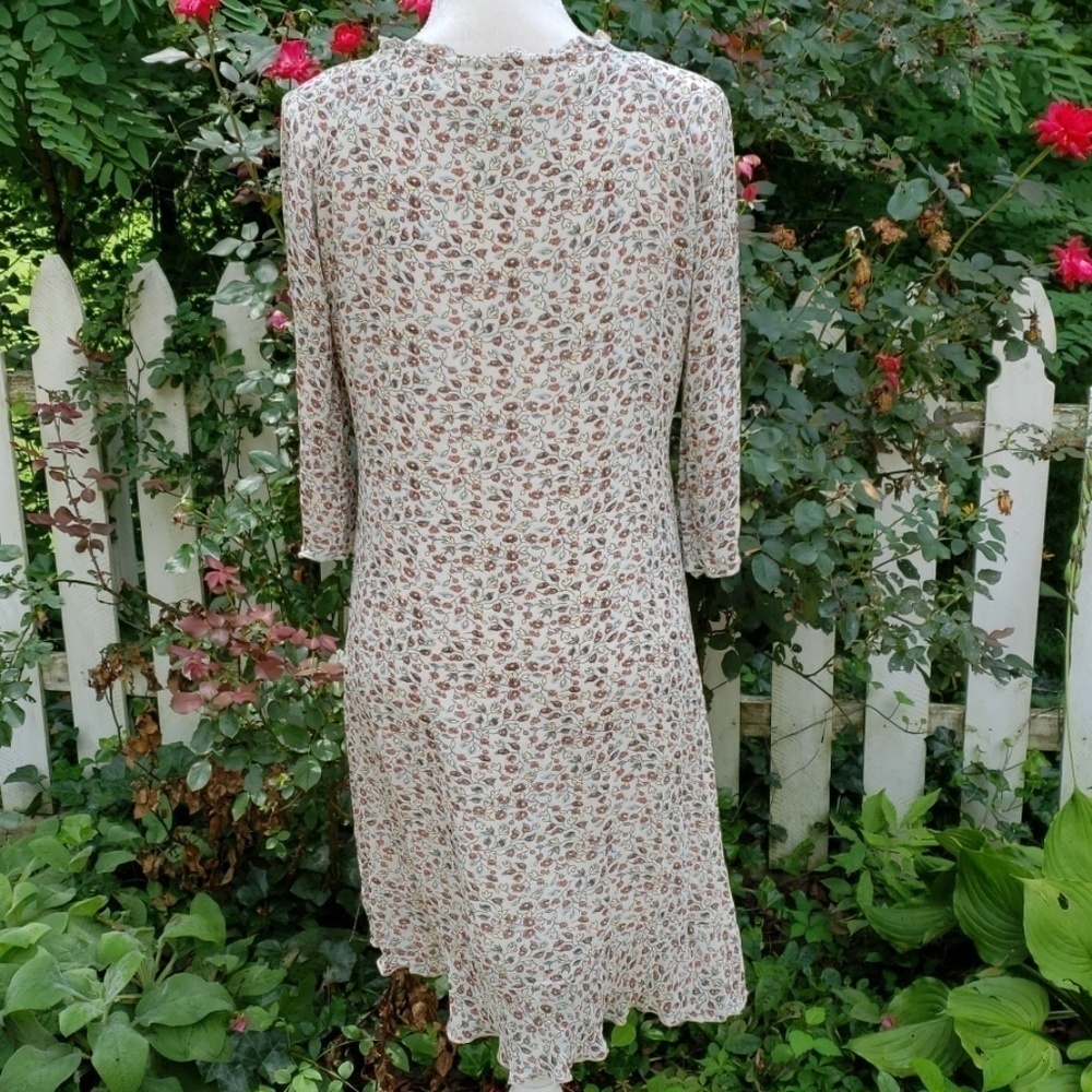 J Jill Shift Dress 3/4 Sleeves V Neck Small Petite see measures Tan Floral EUC - Picture 2 of 16